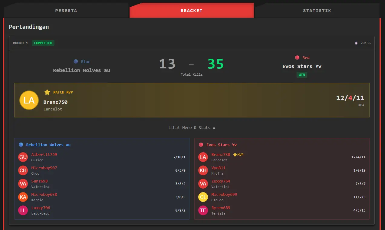 Match Reporting UI